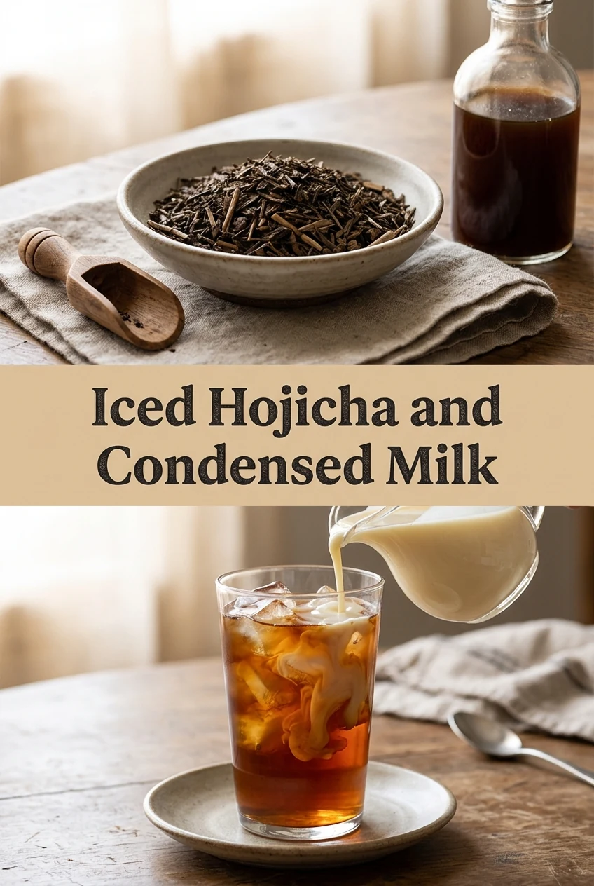 Iced Hojicha and Condensed Milk — AI-generated editorial illustration