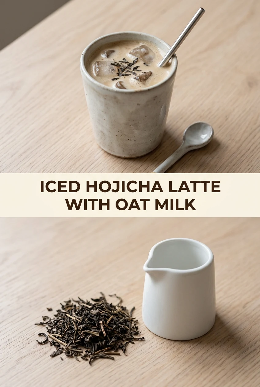 Iced Hojicha Latte With Oat Milk — AI-generated editorial illustration