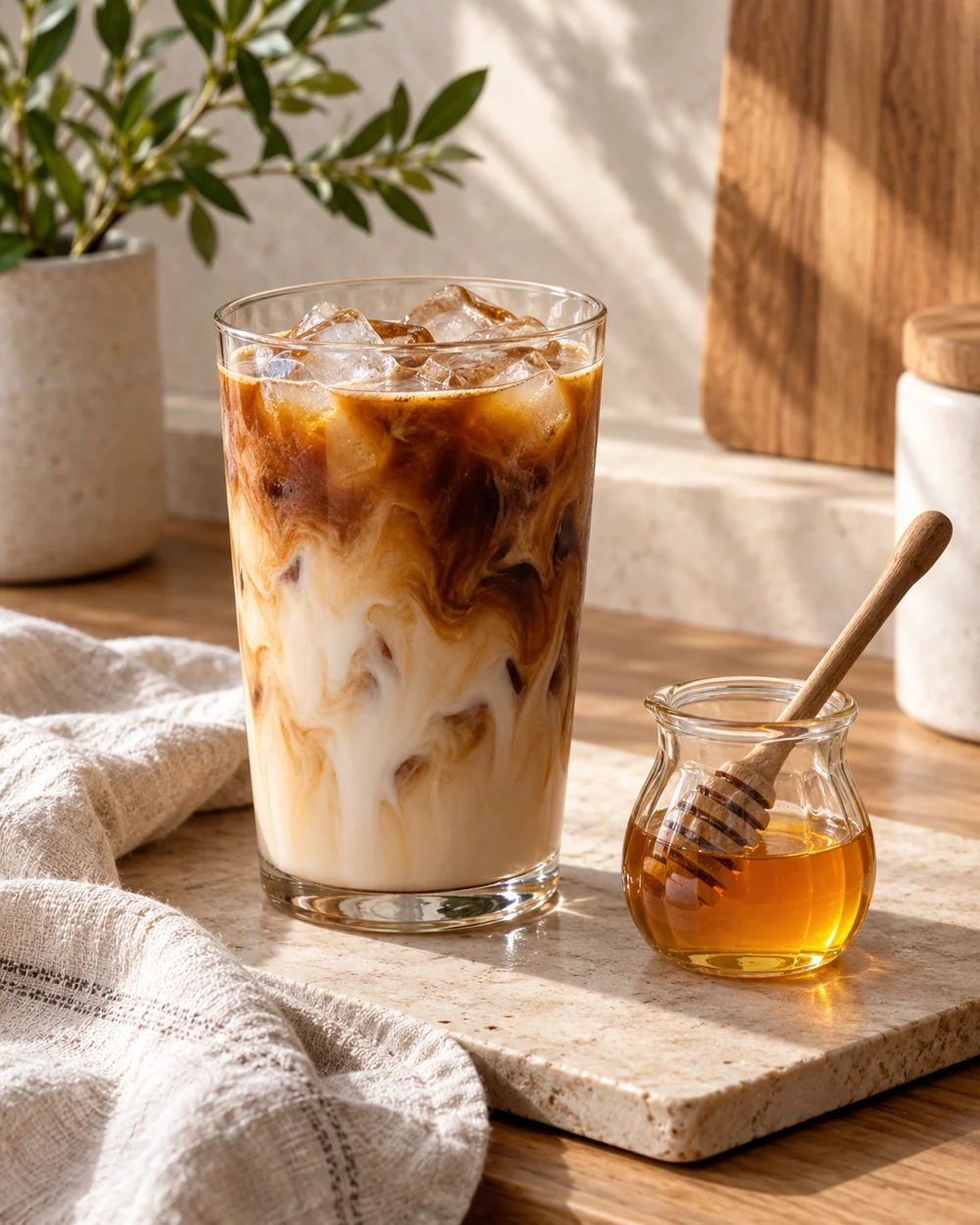 Iced Honey Coffee Milk — AI-generated editorial illustration