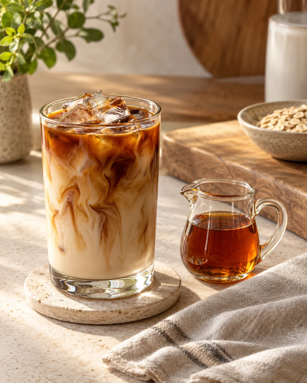 Iced Maple Oat Coffee — AI-generated editorial illustration