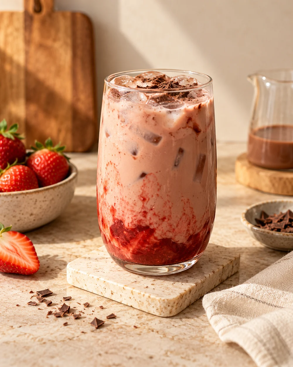 Iced Strawberry Cocoa Milk — AI-generated editorial illustration
