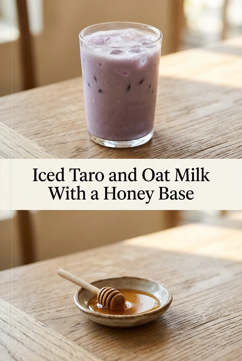 Iced Taro and Oat Milk With a Honey Base — AI-generated editorial illustration