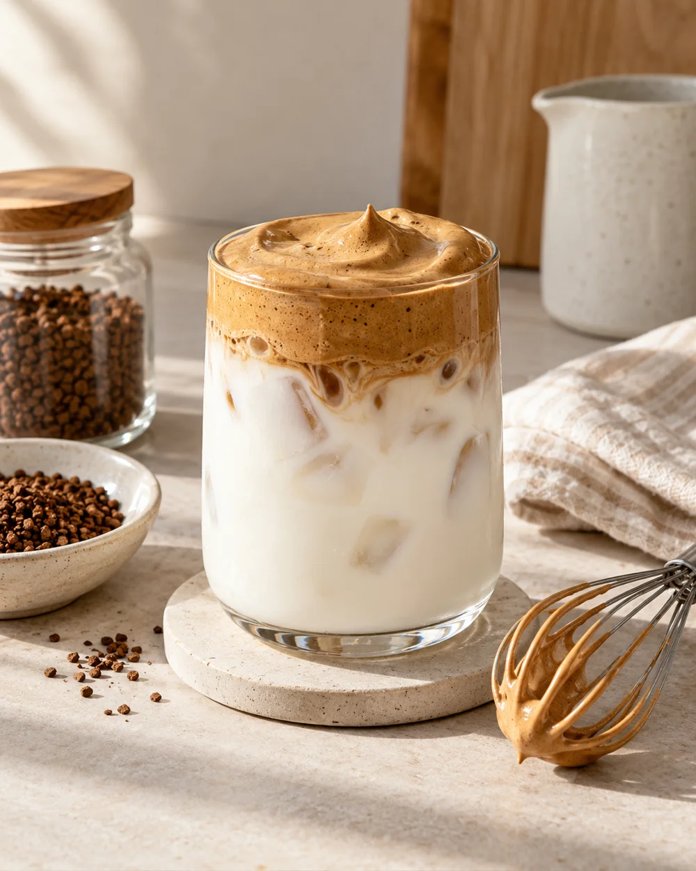 Instant-Coffee Foam With Cold Milk — AI-generated editorial illustration