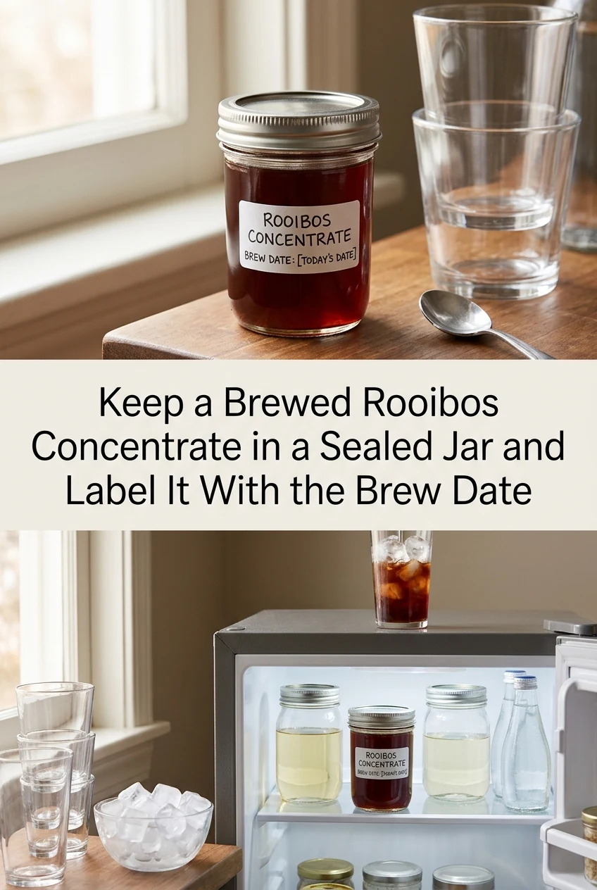 Keep a Brewed Rooibos Concentrate in a Sealed Jar and Label It With the Brew Date — AI-generated editorial illustration
