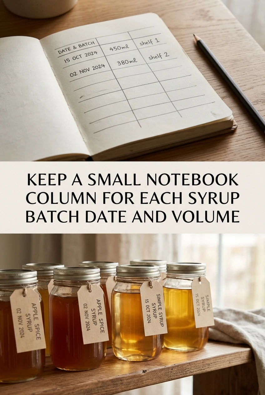 Keep a Small Notebook Column for Each Syrup Batch Date and Volume — AI-generated editorial illustration