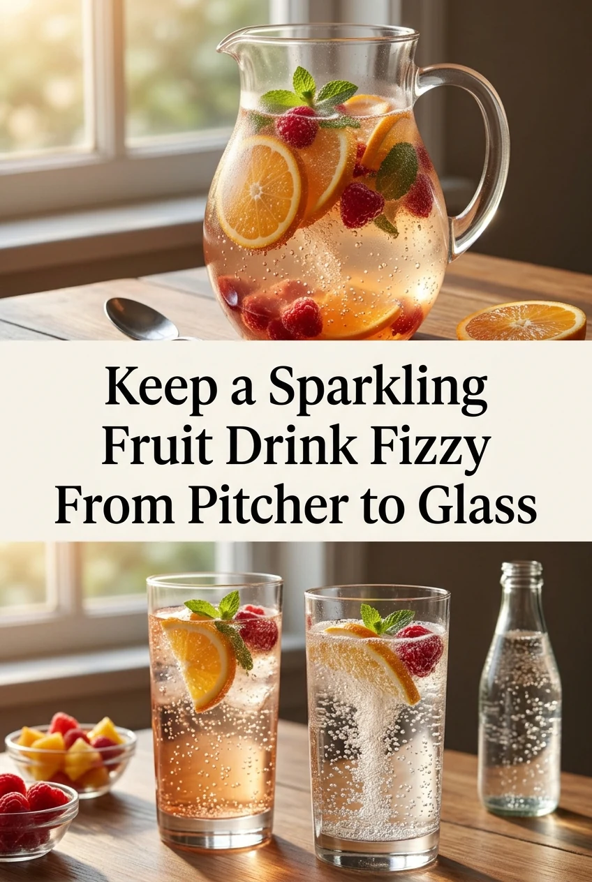 Keep a Sparkling Fruit Drink Fizzy From Pitcher to Glass — AI-generated editorial illustration