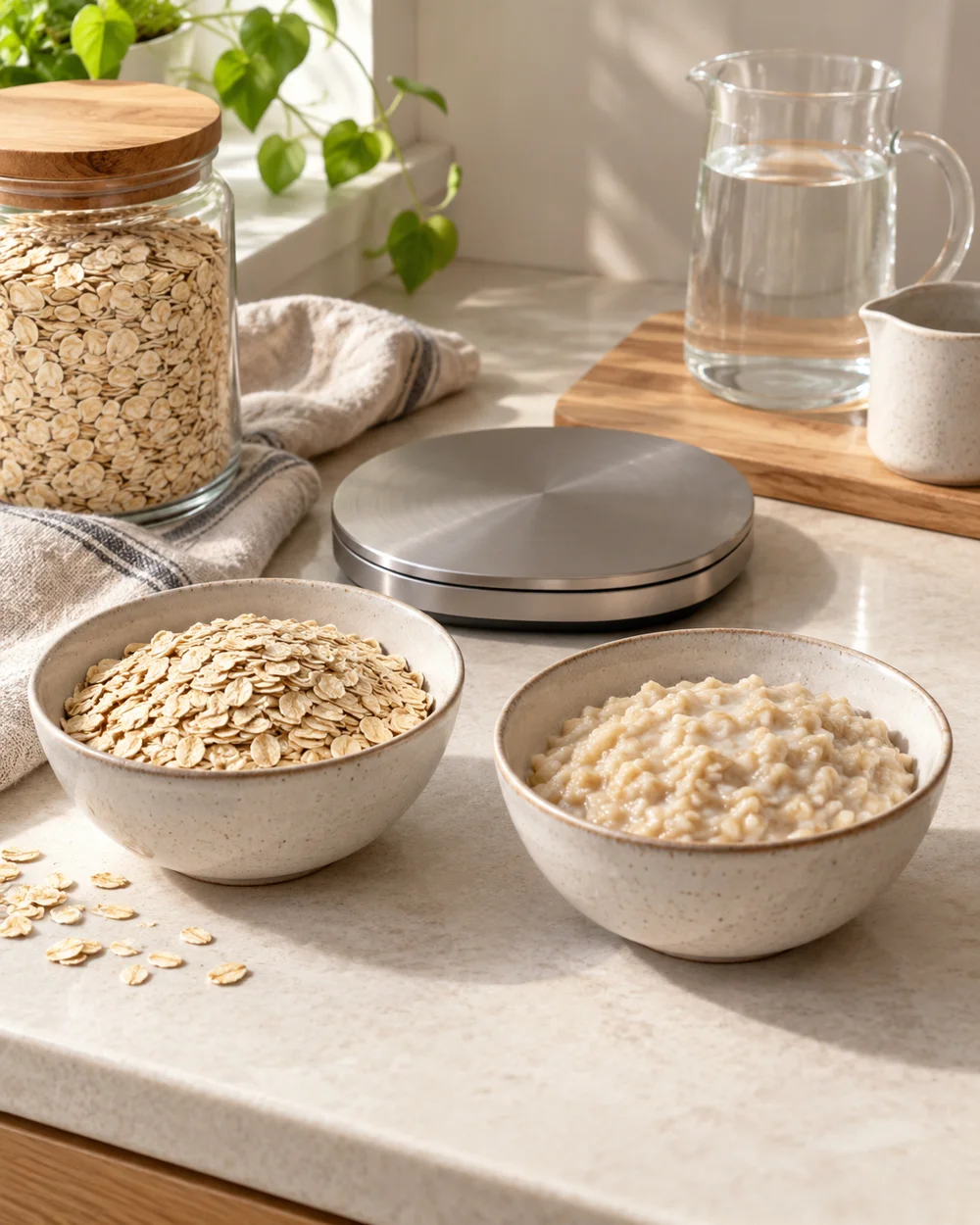 Keep Cooked Oat Weight Separate From Dry Oat Weight — AI-generated editorial illustration