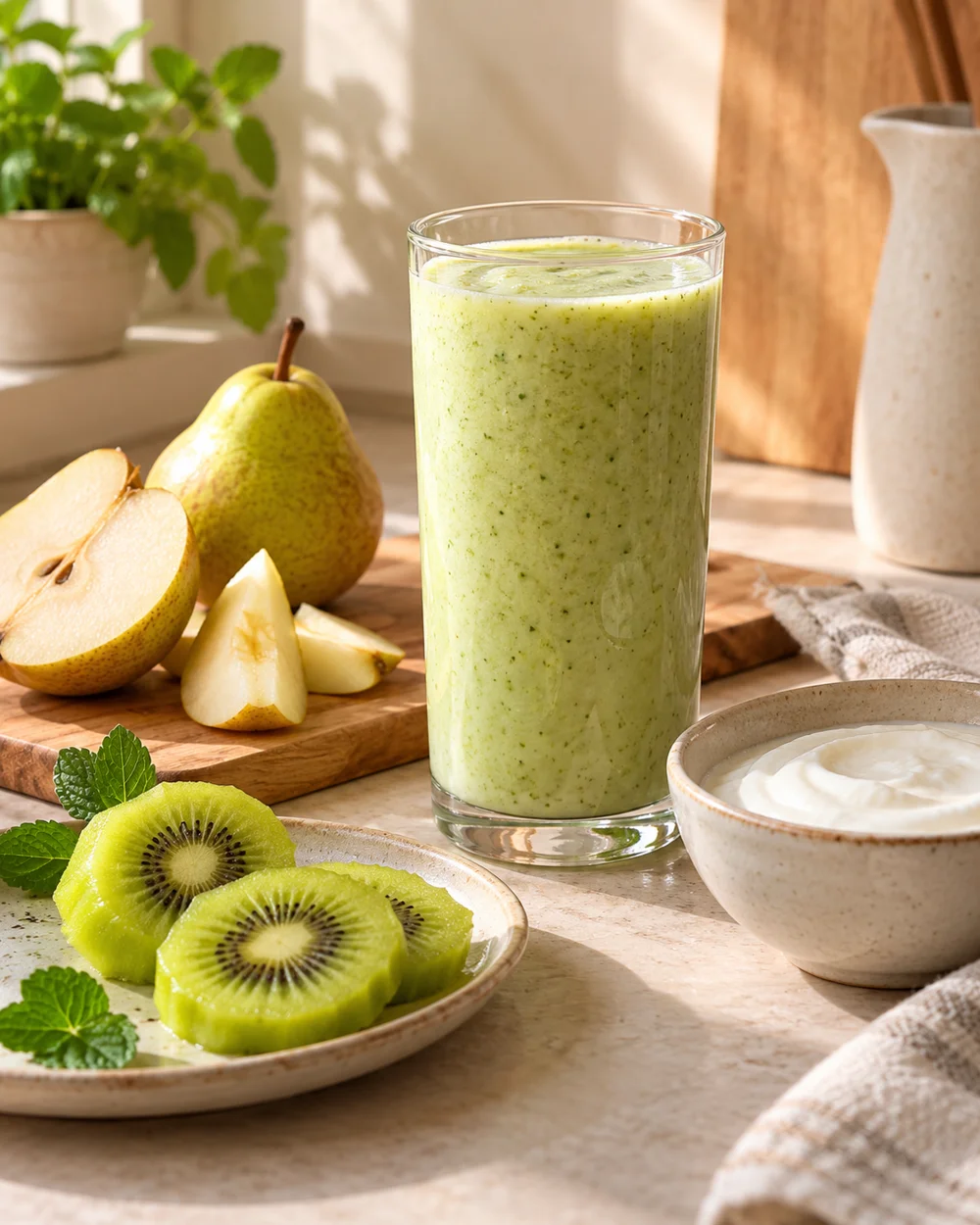 Kiwi Pear Yogurt Drink — AI-generated editorial illustration