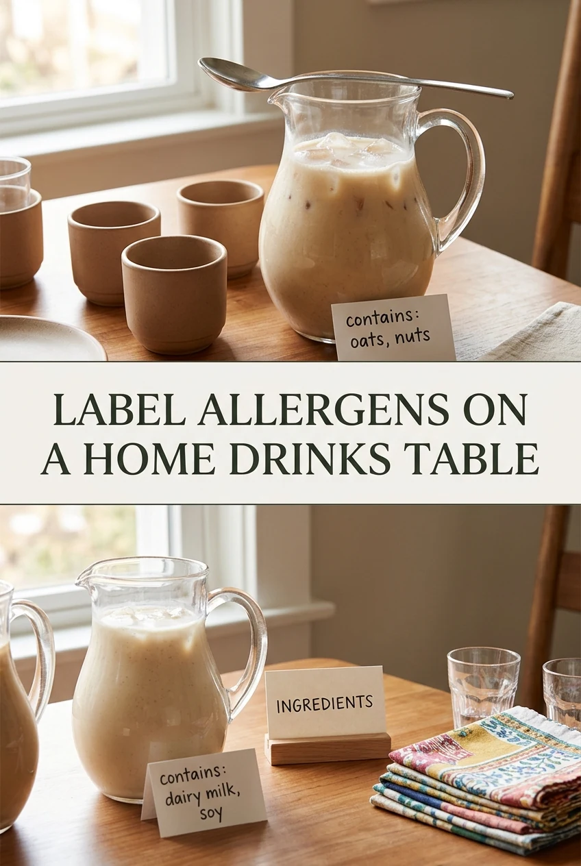 Label Allergens on a Home Drinks Table — AI-generated editorial illustration