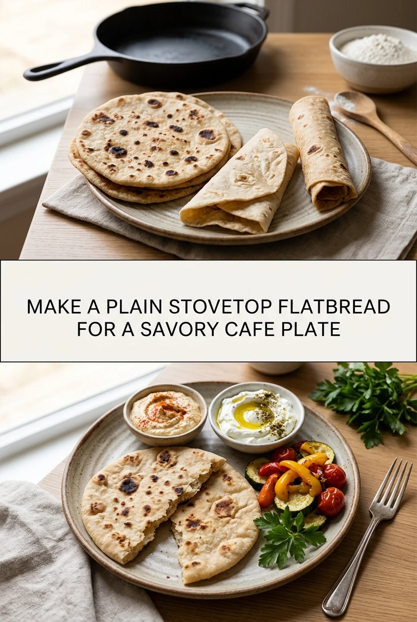 Make a Plain Stovetop Flatbread for a Savory Cafe Plate — AI-generated editorial illustration