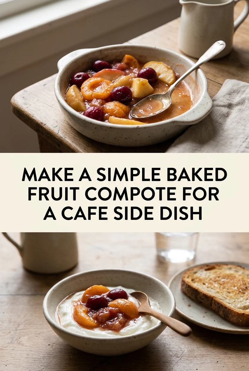 Make a Simple Baked Fruit Compote for a Cafe Side Dish — AI-generated editorial illustration