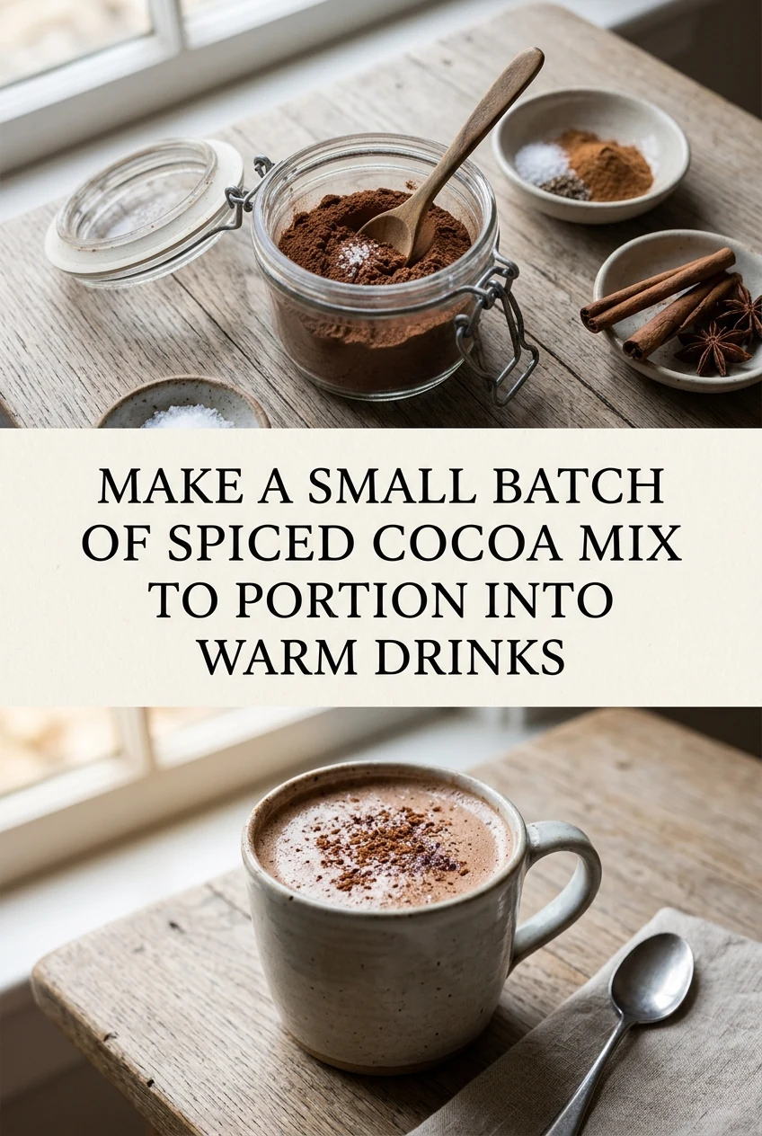 Make a Small Batch of Spiced Cocoa Mix to Portion Into Warm Drinks — AI-generated editorial illustration