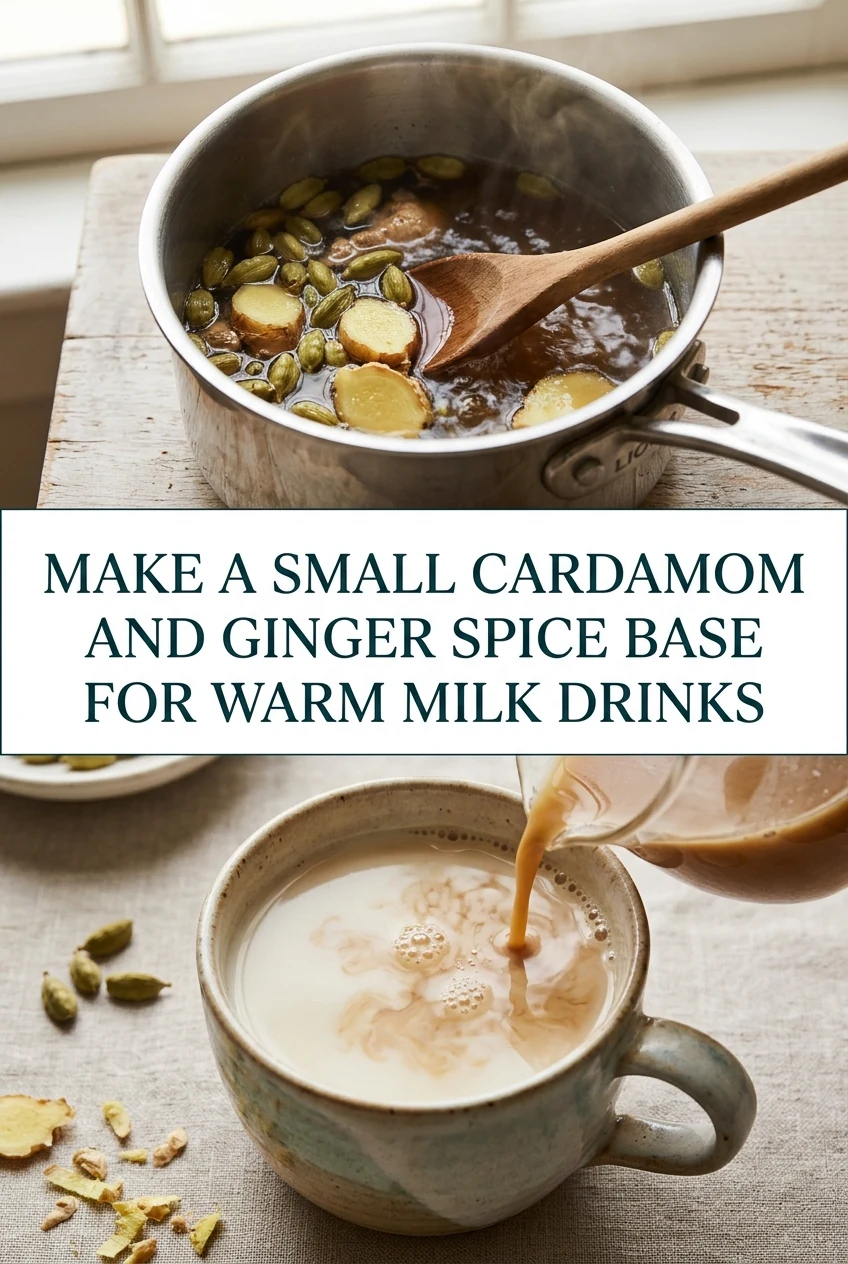 Make a Small Cardamom and Ginger Spice Base for Warm Milk Drinks — AI-generated editorial illustration