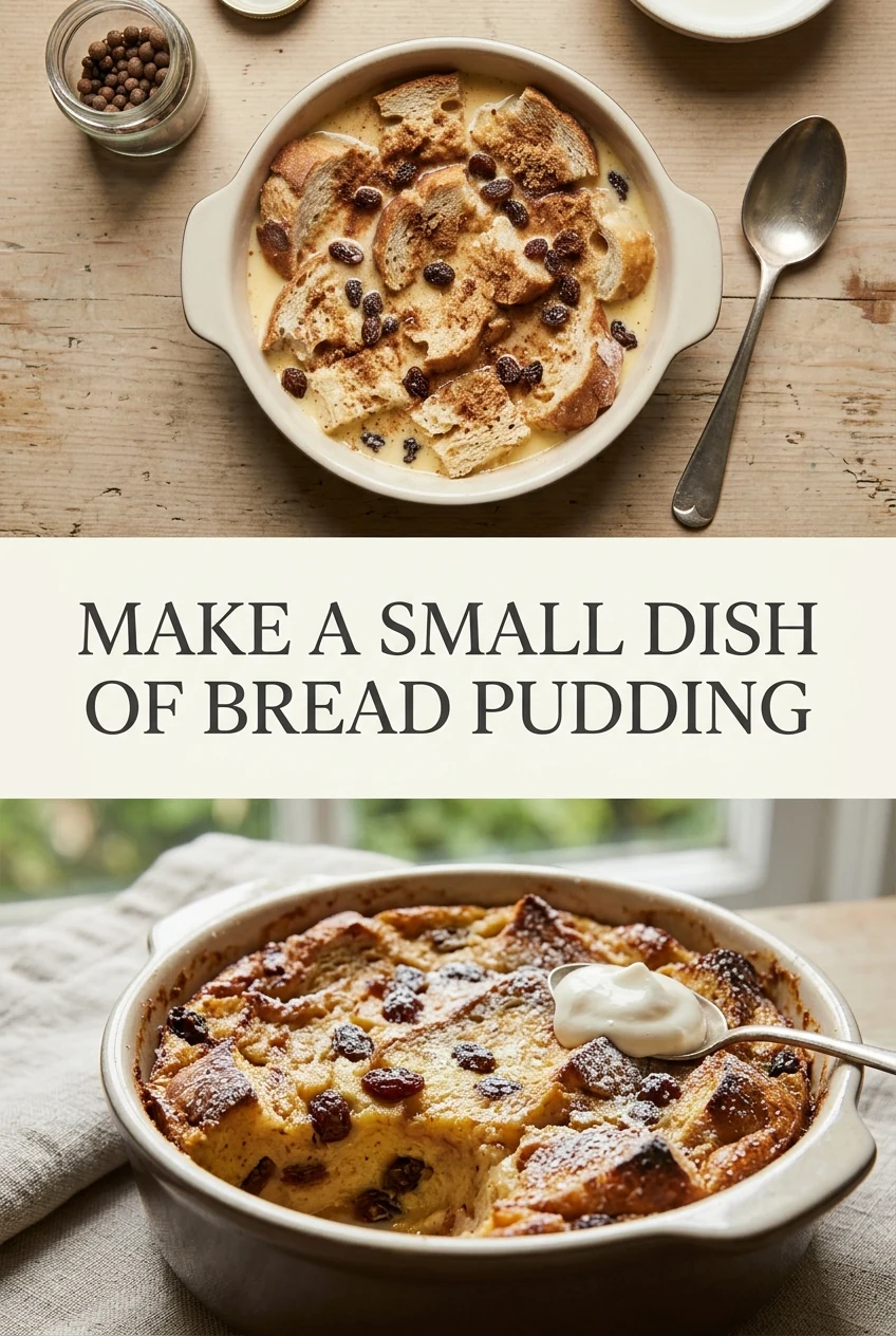 Make a Small Dish of Bread Pudding — AI-generated editorial illustration