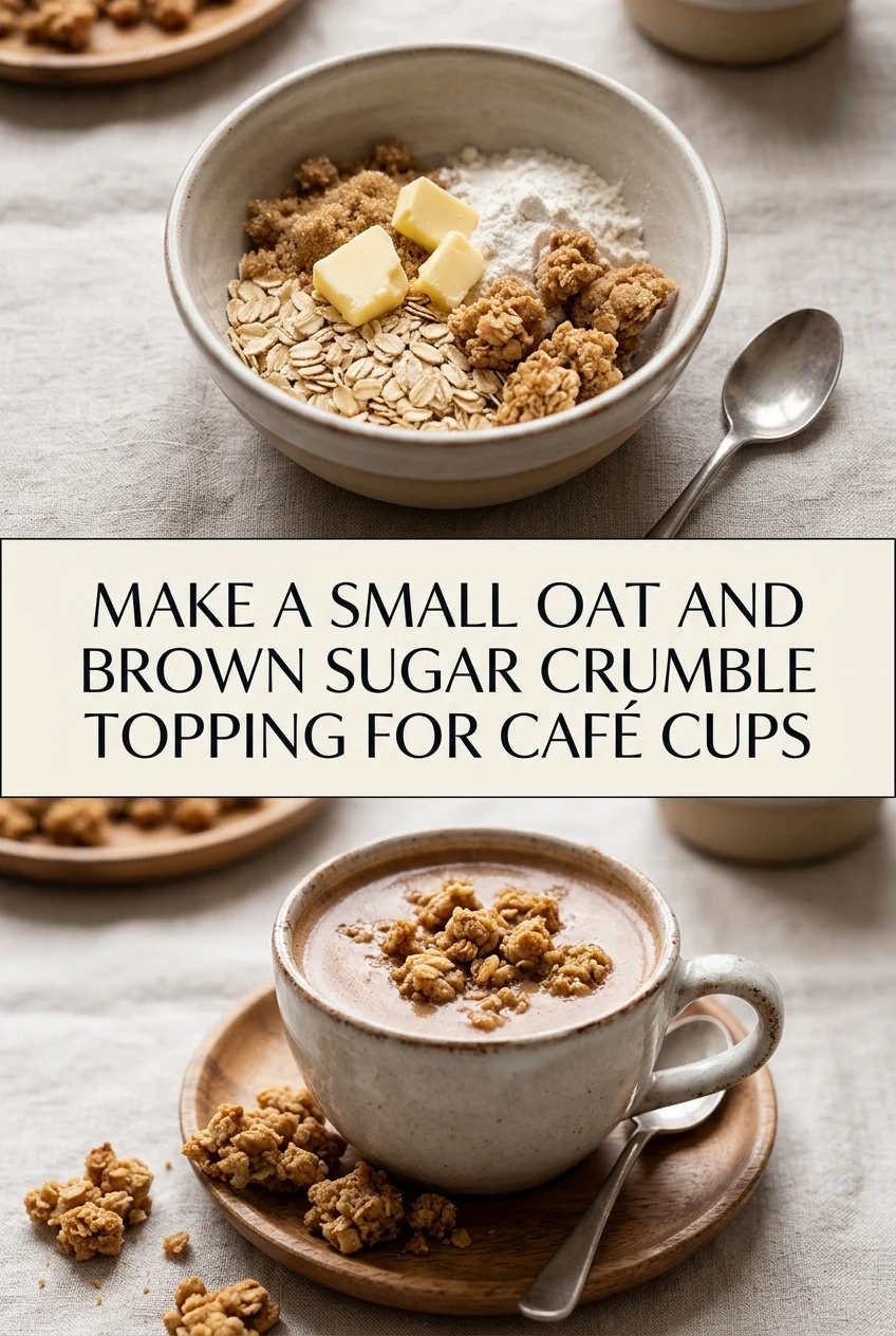 Make a Small Oat and Brown Sugar Crumble Topping for Café Cups — AI-generated editorial illustration
