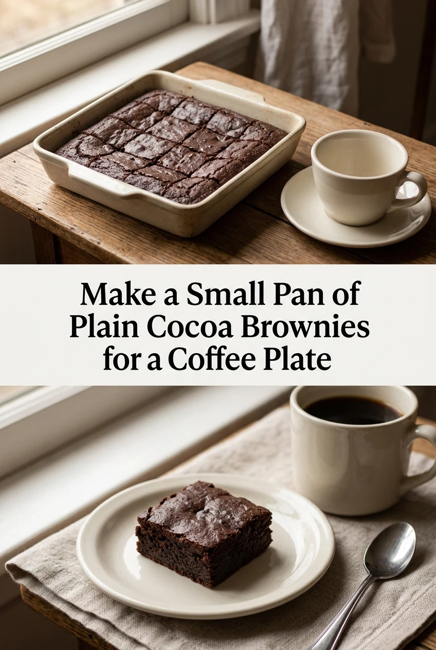 Make a Small Pan of Plain Cocoa Brownies for a Coffee Plate — AI-generated editorial illustration