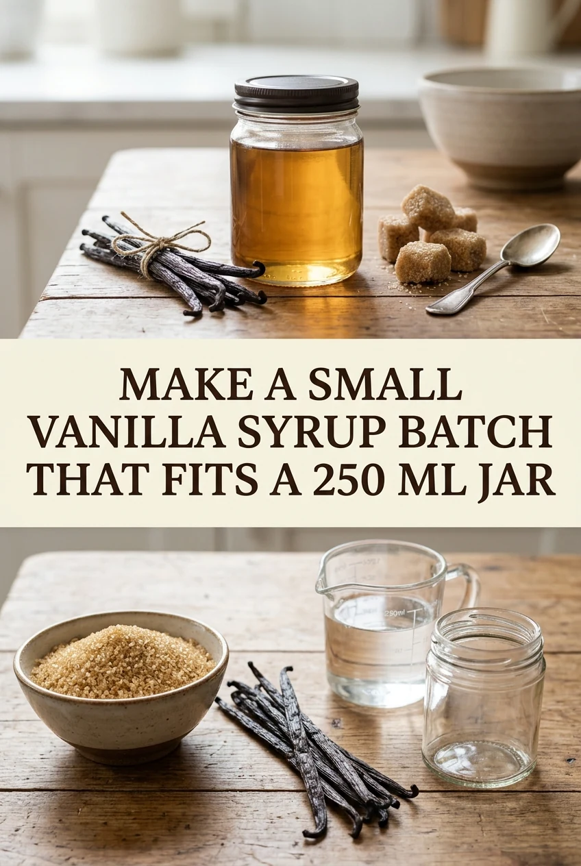 Make a Small Vanilla Syrup Batch That Fits a 250 ml Jar — AI-generated editorial illustration
