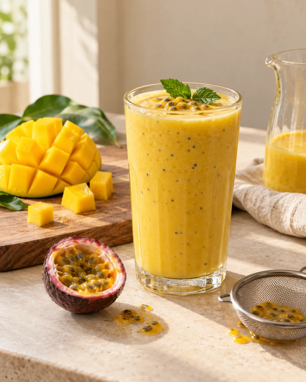 Mango Passion-Fruit Yogurt Drink — AI-generated editorial illustration