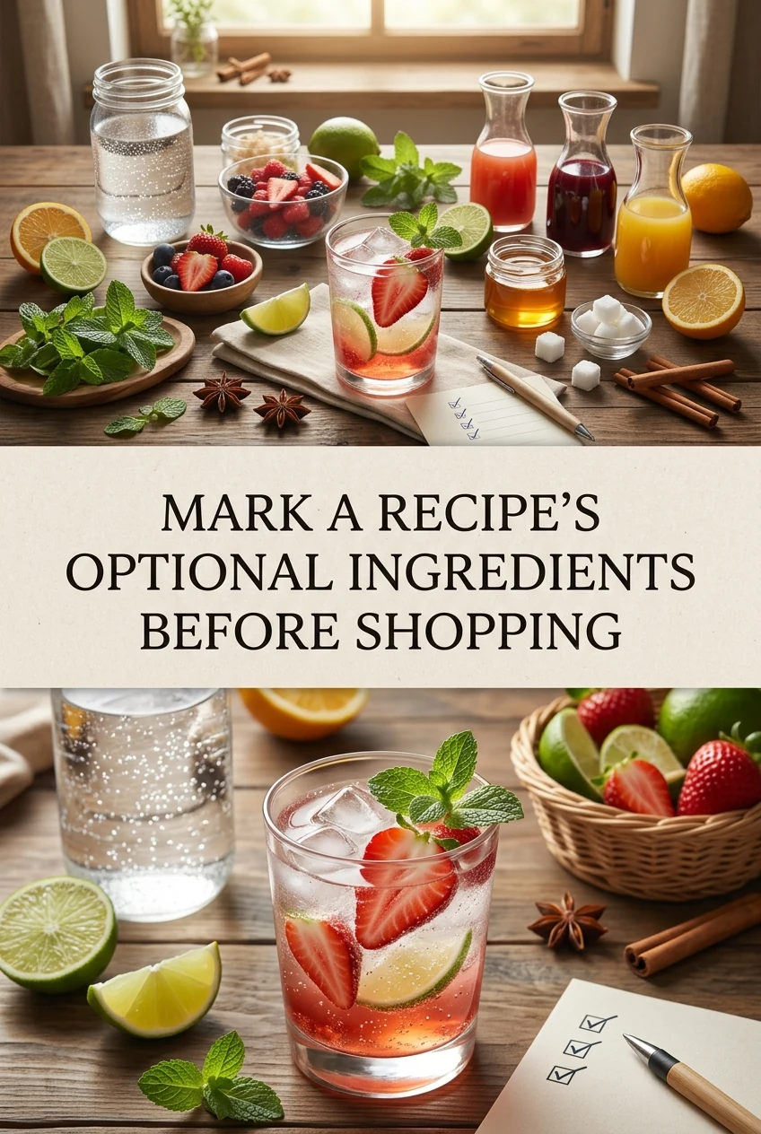 Mark a Recipe's Optional Ingredients Before Shopping — AI-generated editorial illustration