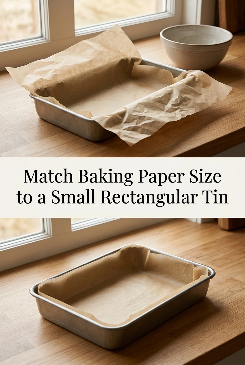 Match Baking Paper Size to a Small Rectangular Tin — AI-generated editorial illustration