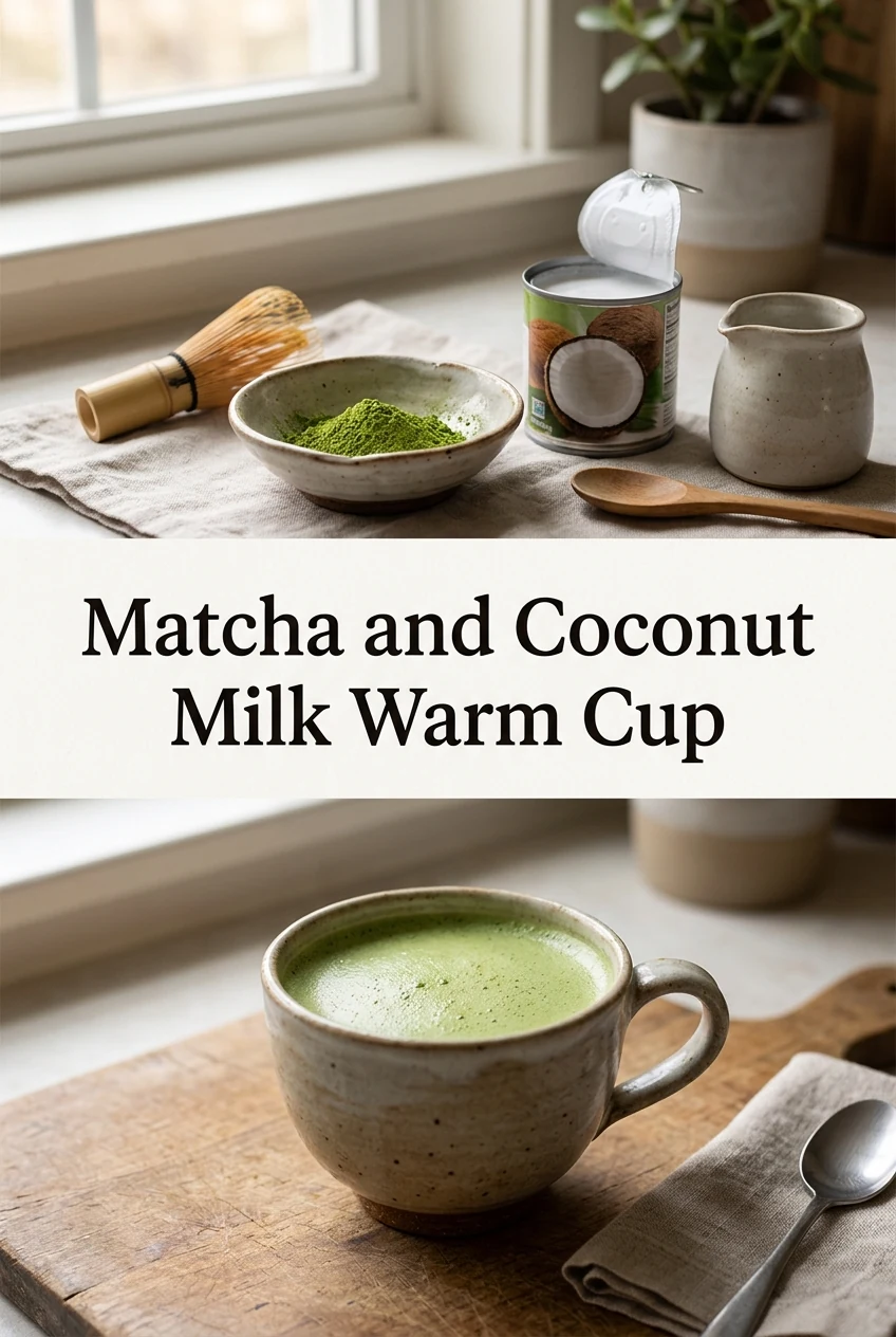 Matcha and Coconut Milk Warm Cup — AI-generated editorial illustration