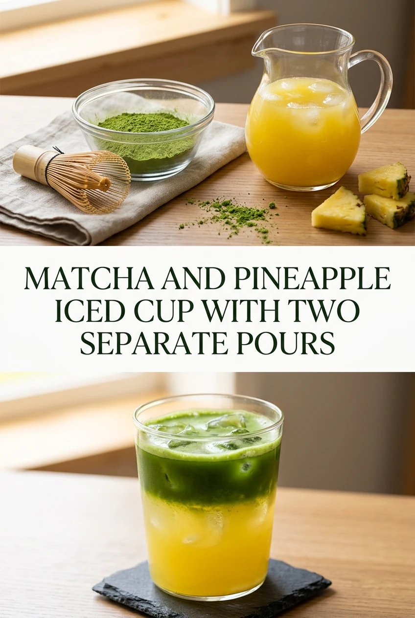 Matcha and Pineapple Iced Cup With Two Separate Pours — AI-generated editorial illustration