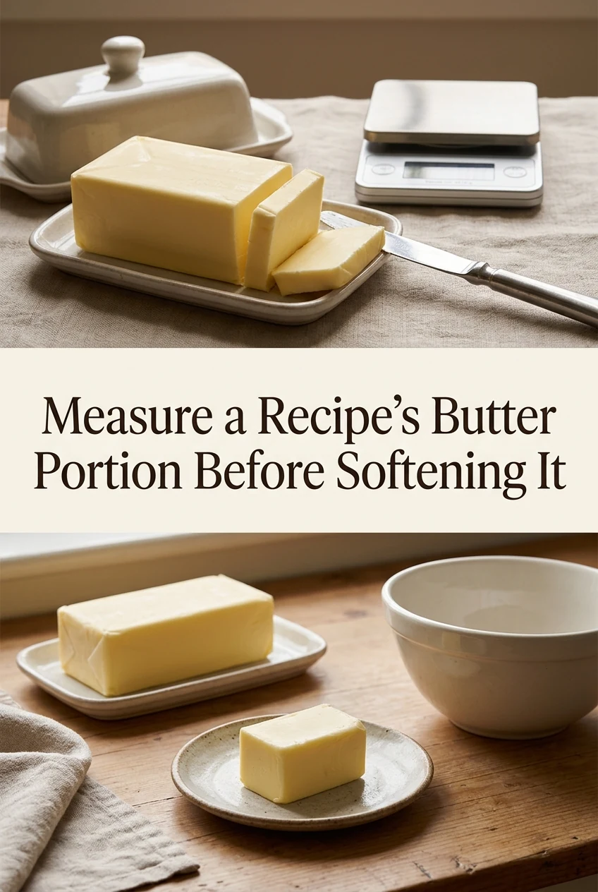 Measure a Recipe's Butter Portion Before Softening It — AI-generated editorial illustration