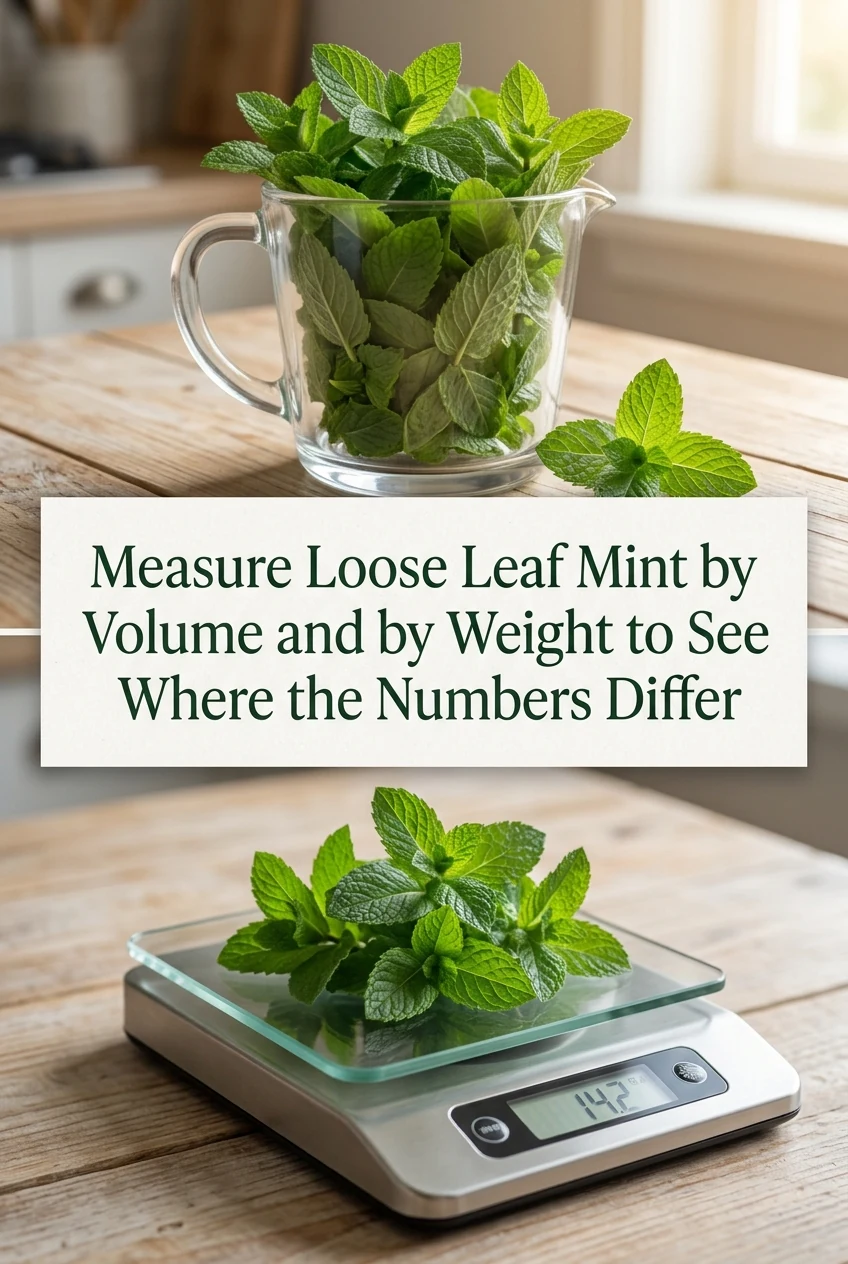 Measure Loose Leaf Mint by Volume and by Weight to See Where the Numbers Differ — AI-generated editorial illustration