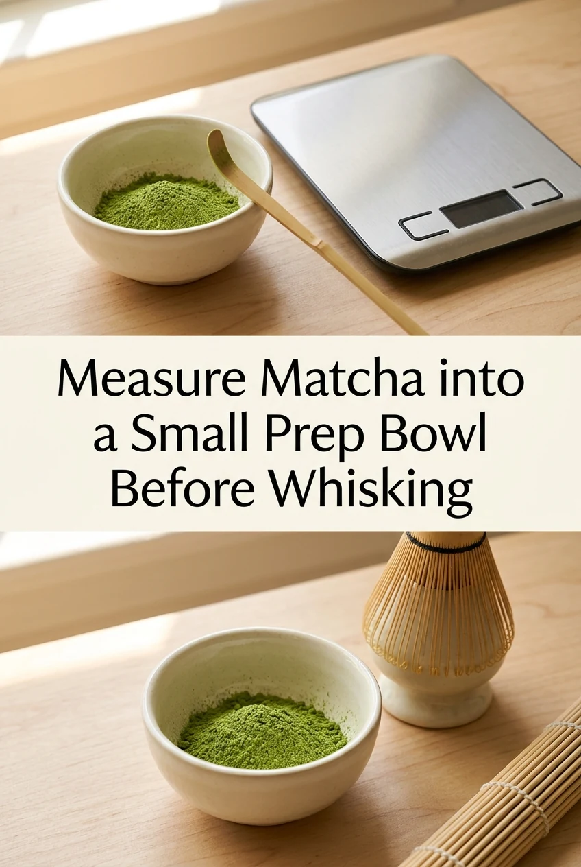 Measure Matcha into a Small Prep Bowl Before Whisking — AI-generated editorial illustration