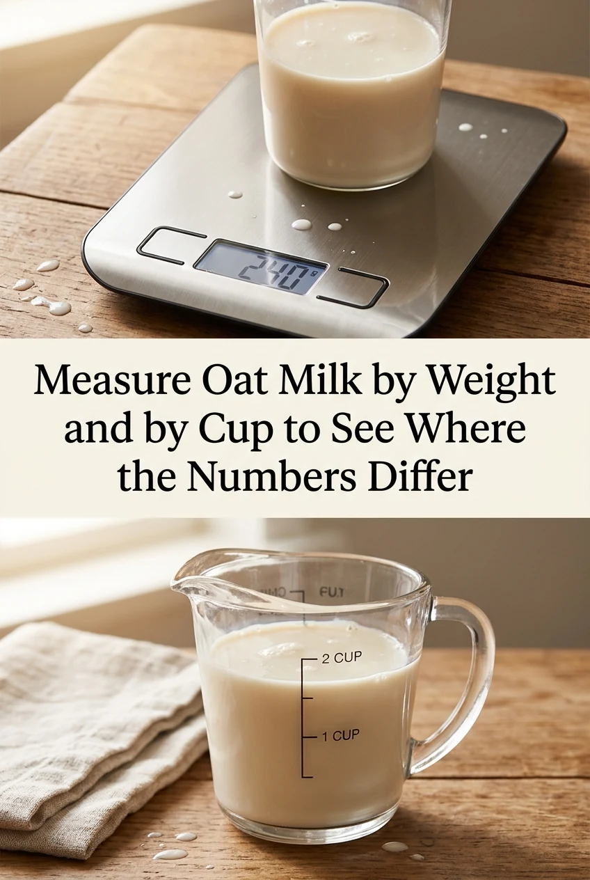 Measure Oat Milk by Weight and by Cup to See Where the Numbers Differ — AI-generated editorial illustration