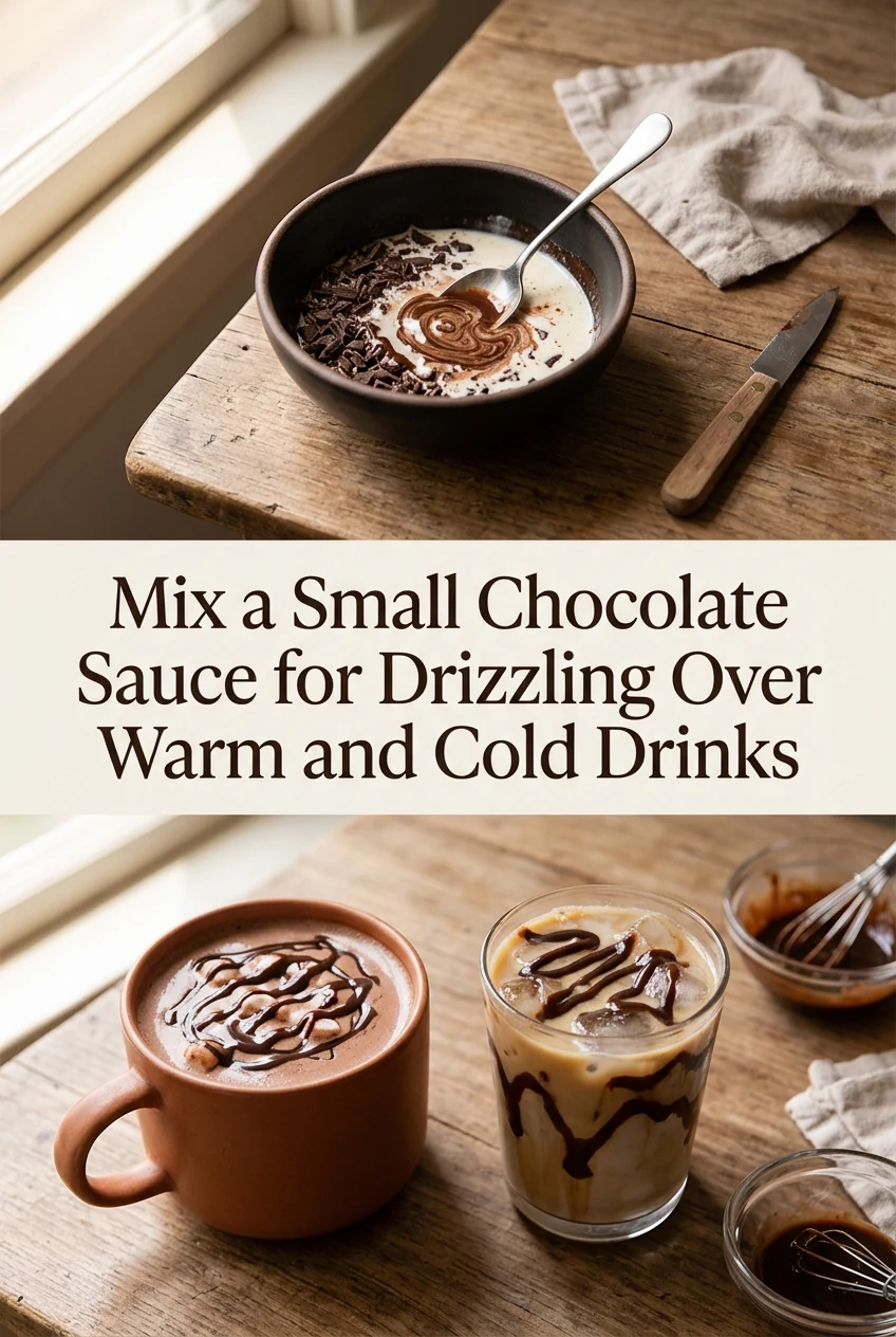 Mix a Small Chocolate Sauce for Drizzling Over Warm and Cold Drinks — AI-generated editorial illustration