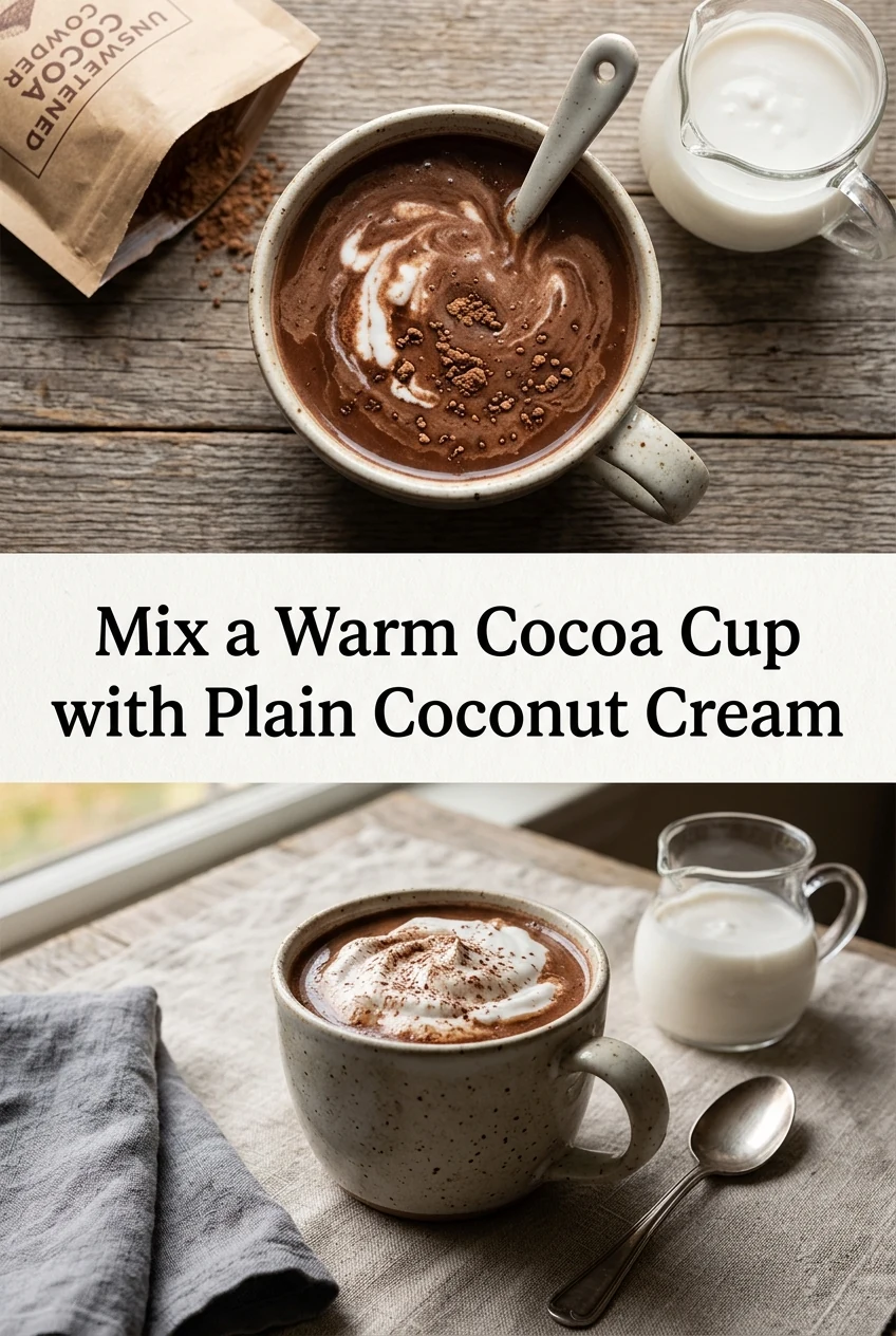 Mix a Warm Cocoa Cup with Plain Coconut Cream — AI-generated editorial illustration