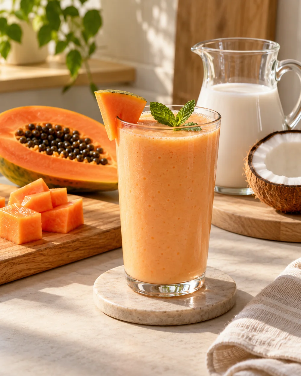 Papaya Coconut Yogurt Drink — AI-generated editorial illustration