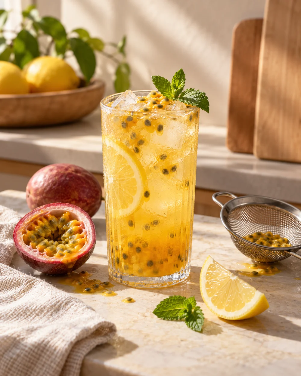 Passion-Fruit Still Lemonade — AI-generated editorial illustration