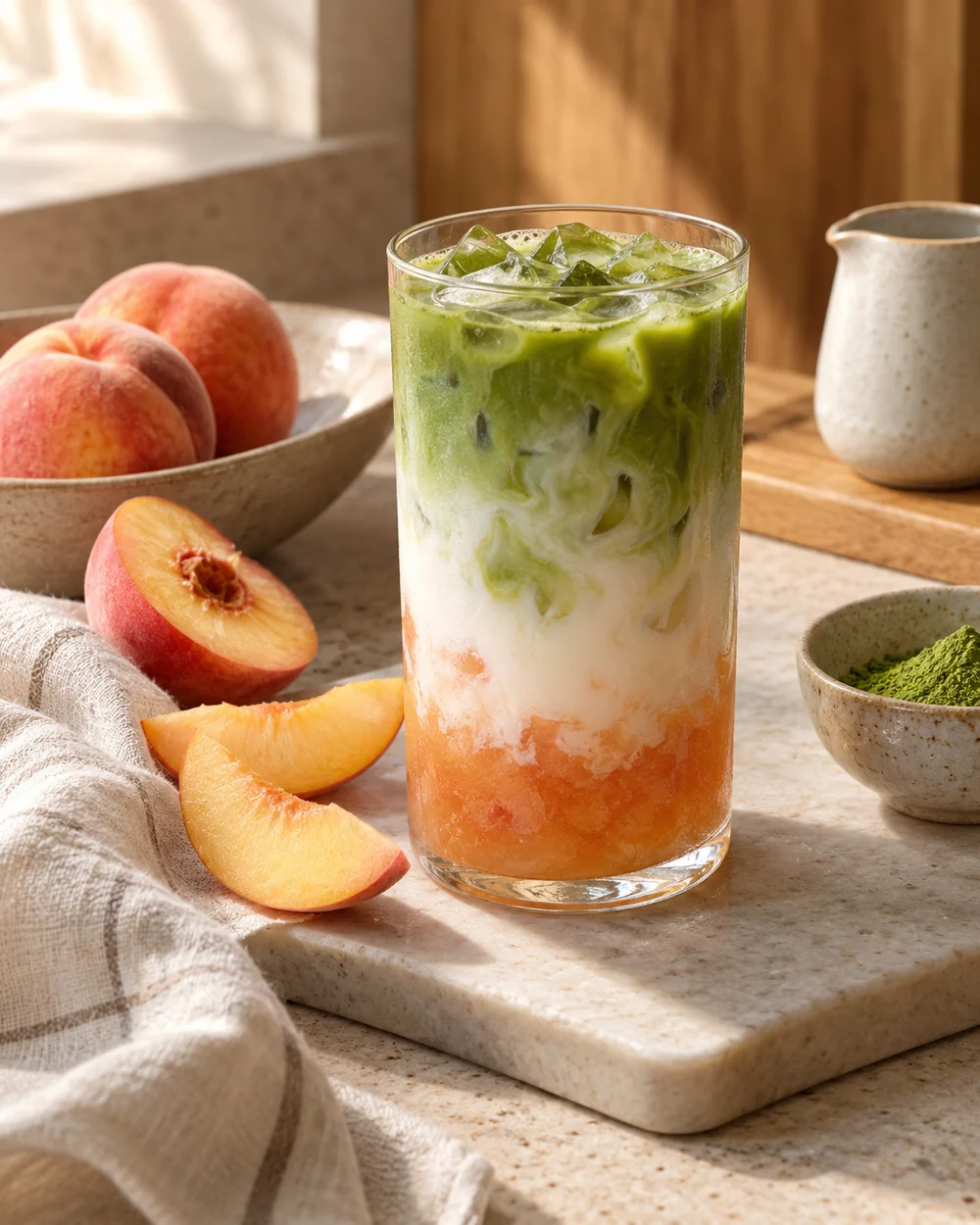 Peach Matcha Latte — AI-generated editorial illustration
