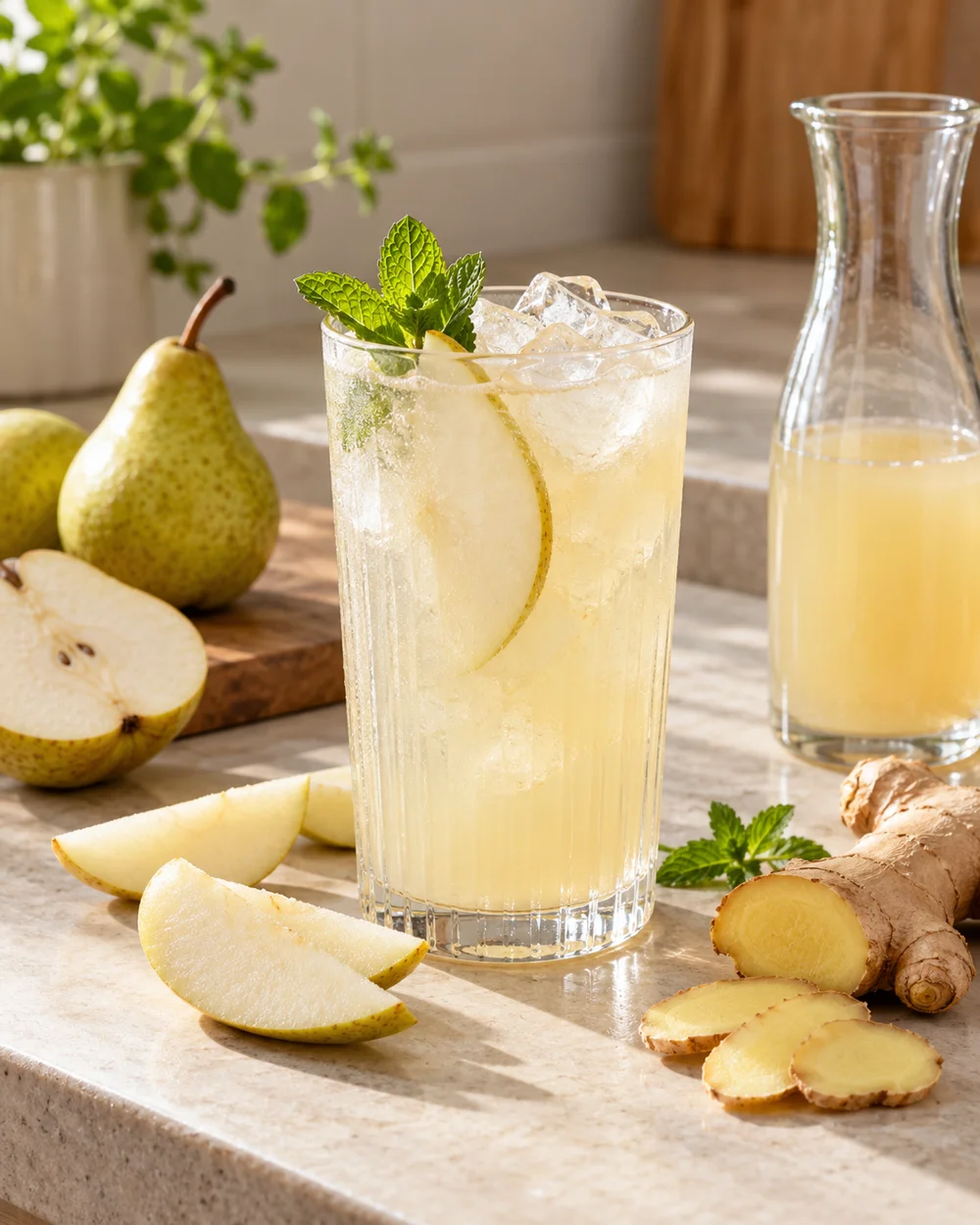 Pear Ginger Still Cooler — AI-generated editorial illustration