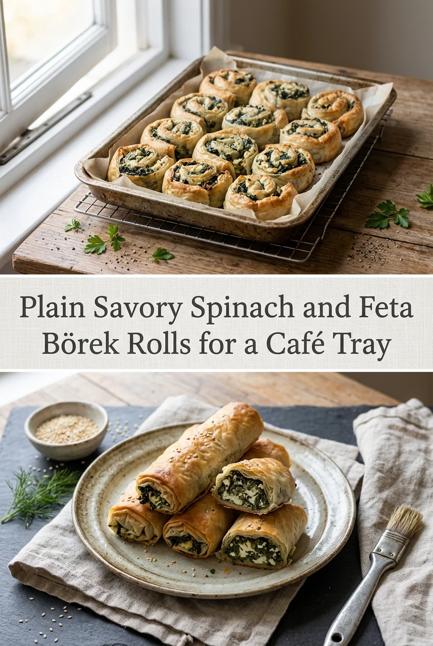 Plain Savory Spinach and Feta Börek Rolls for a Café Tray — AI-generated editorial illustration