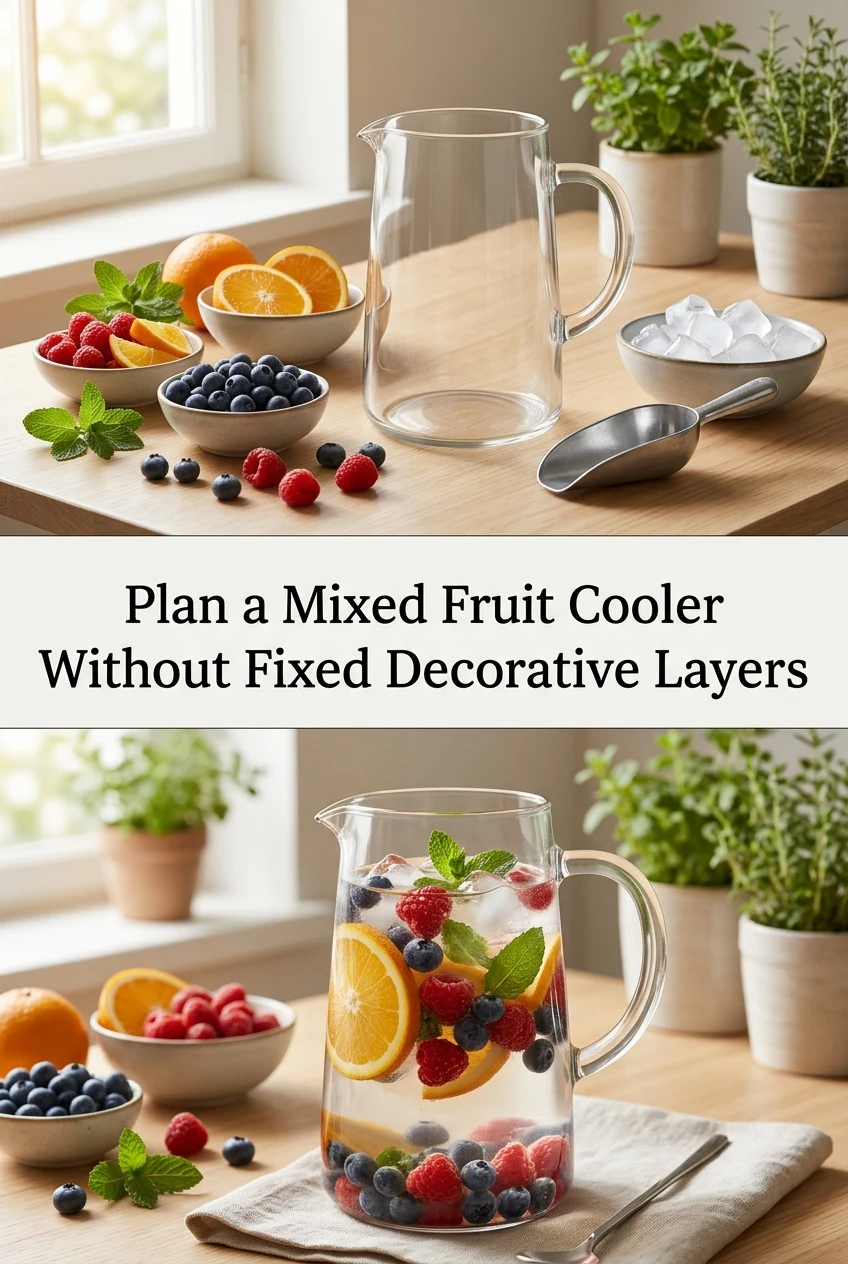 Plan a Mixed Fruit Cooler Without Fixed Decorative Layers — AI-generated editorial illustration