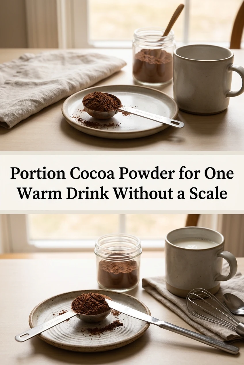 Portion Cocoa Powder for One Warm Drink Without a Scale — AI-generated editorial illustration