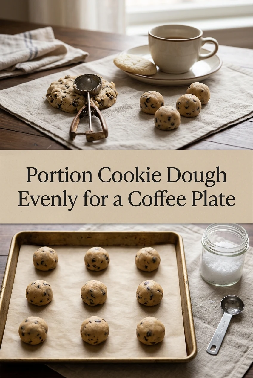 Portion Cookie Dough Evenly for a Coffee Plate — AI-generated editorial illustration