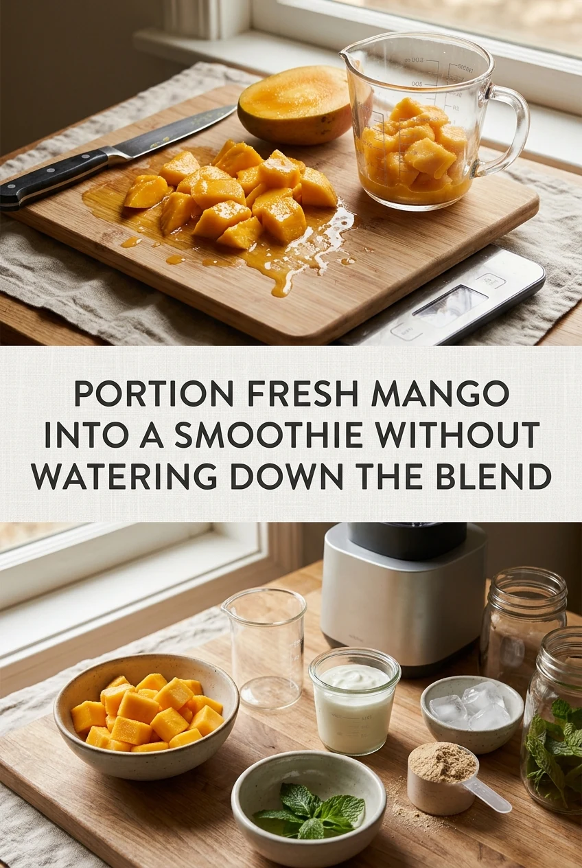 Portion Fresh Mango Into a Smoothie Without Watering Down the Blend — AI-generated editorial illustration