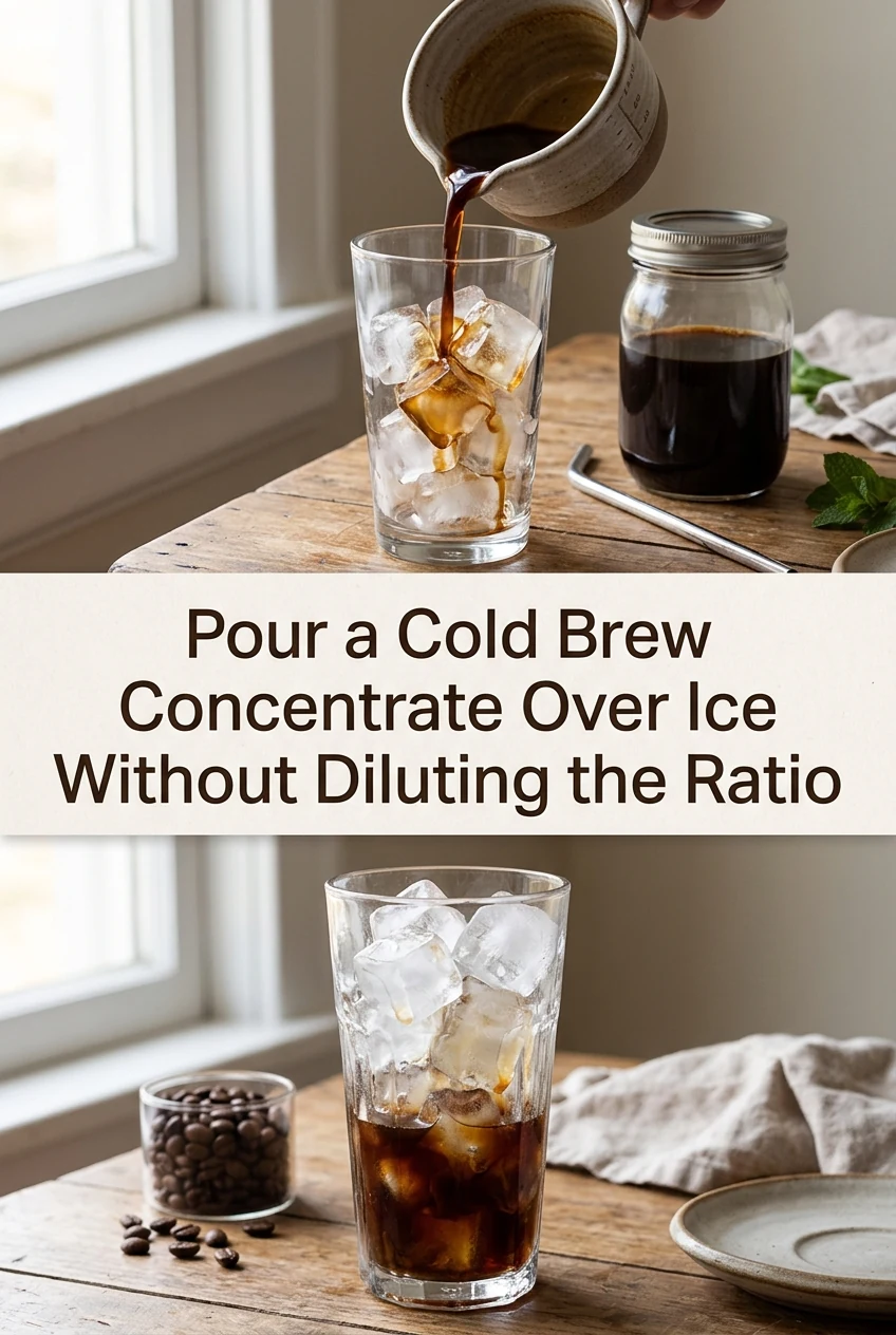 Pour a Cold Brew Concentrate Over Ice Without Diluting the Ratio — AI-generated editorial illustration