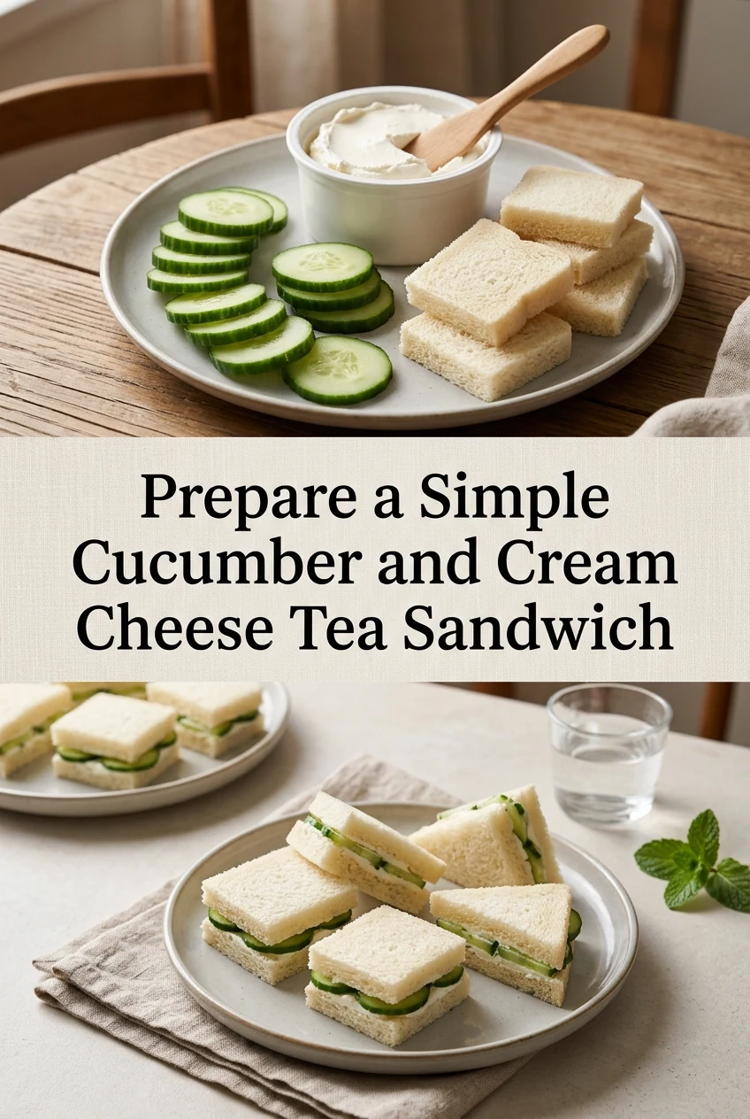 Prepare a Simple Cucumber and Cream Cheese Tea Sandwich — AI-generated editorial illustration