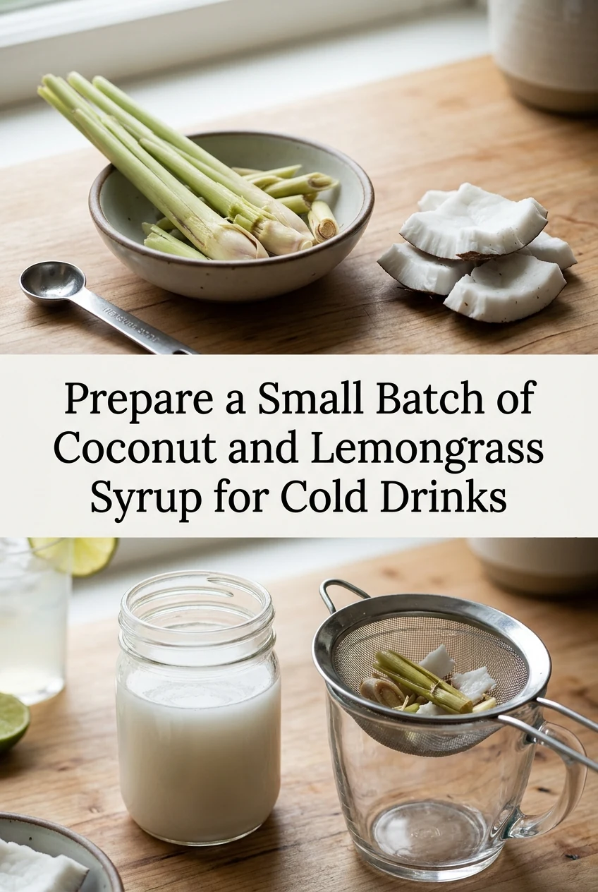 Prepare a Small Batch of Coconut and Lemongrass Syrup for Cold Drinks — AI-generated editorial illustration