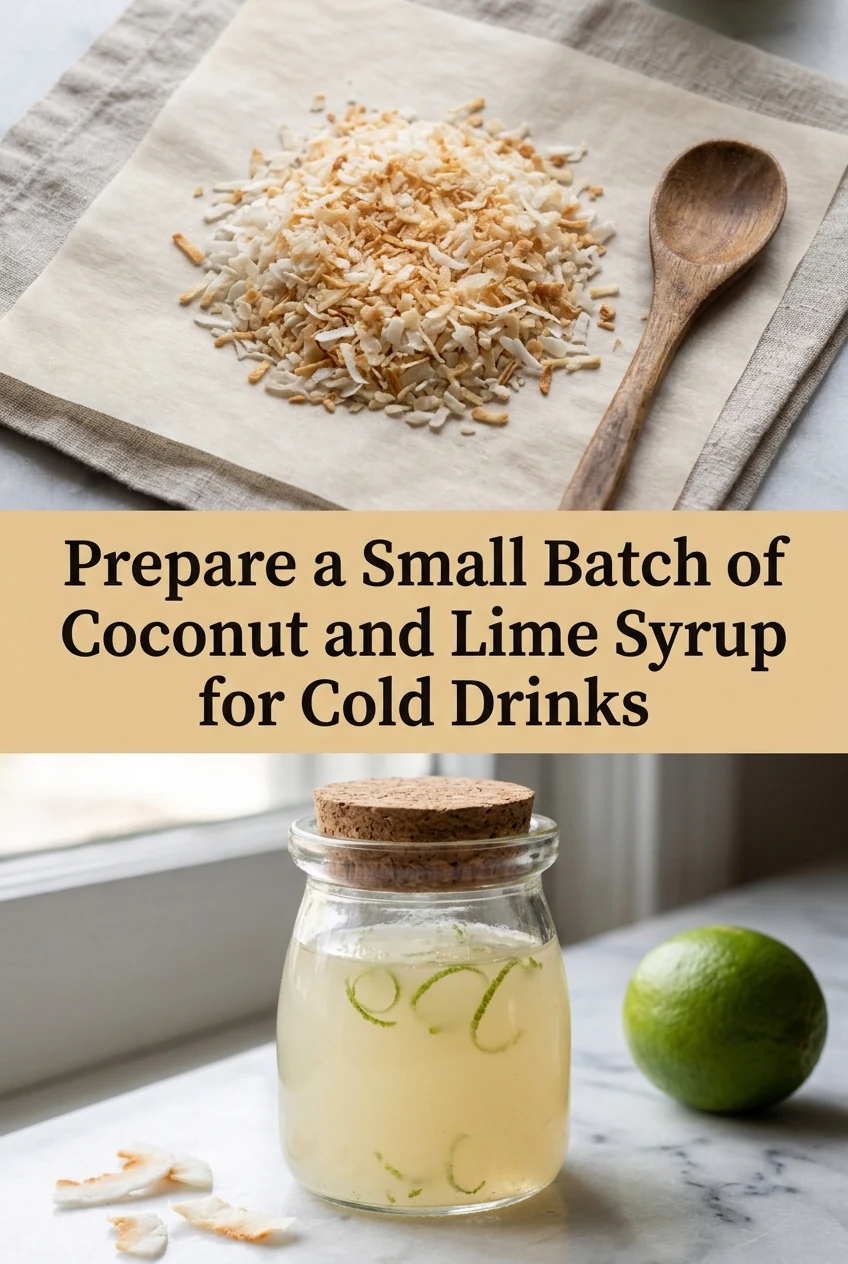 Prepare a Small Batch of Coconut and Lime Syrup for Cold Drinks — AI-generated editorial illustration