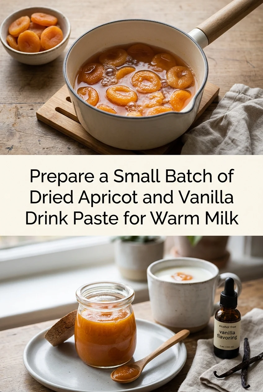 Prepare a Small Batch of Dried Apricot and Vanilla Drink Paste for Warm Milk — AI-generated editorial illustration