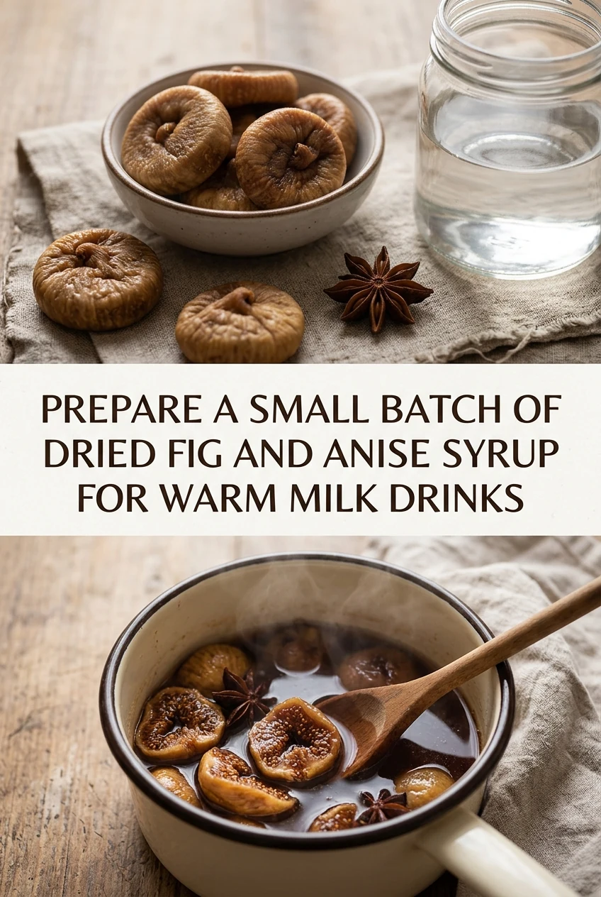Prepare a Small Batch of Dried Fig and Anise Syrup for Warm Milk Drinks — AI-generated editorial illustration
