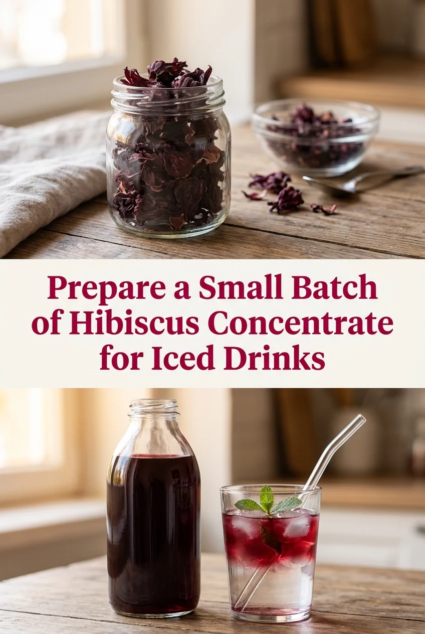 Prepare a Small Batch of Hibiscus Concentrate for Iced Drinks — AI-generated editorial illustration