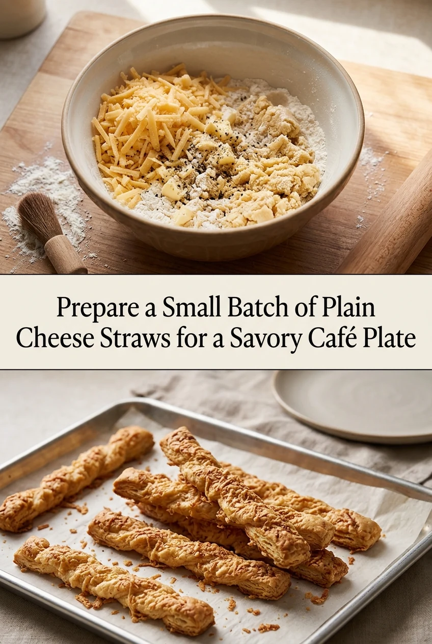 Prepare a Small Batch of Plain Cheese Straws for a Savory Café Plate — AI-generated editorial illustration