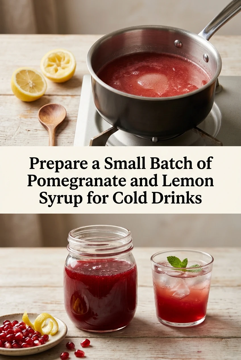 Prepare a Small Batch of Pomegranate and Lemon Syrup for Cold Drinks — AI-generated editorial illustration